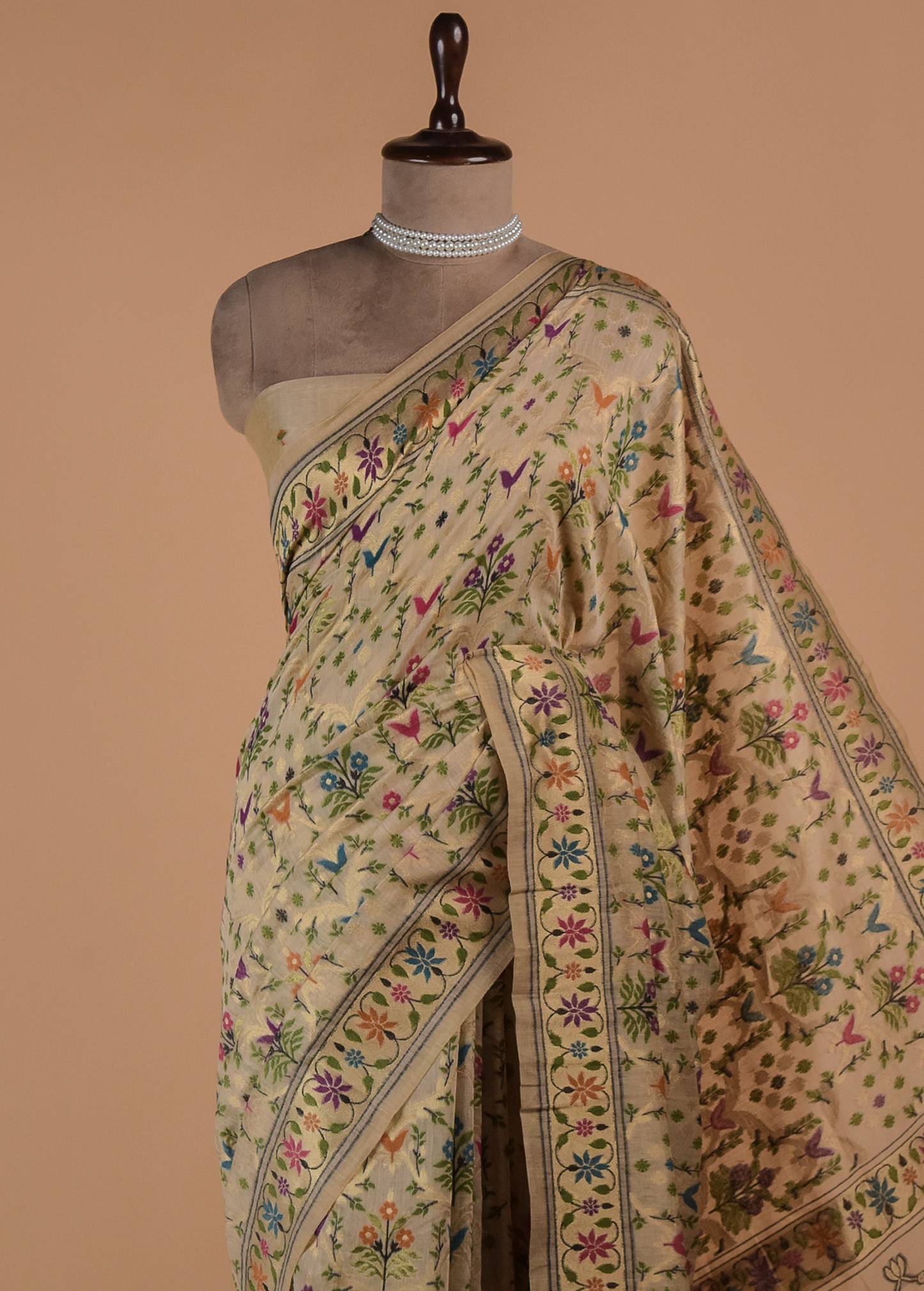 Cream Cotton Banarasi Saree