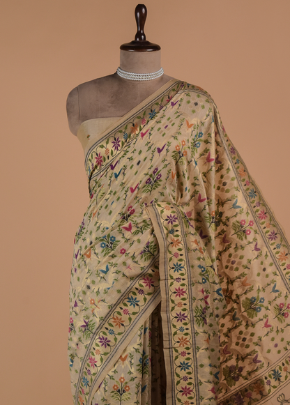 Cream Cotton Banarasi Saree