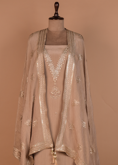 Beige Mushroo Silk Dress Material