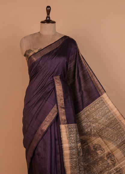 Purple Tussar Printed Saree