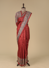 Red Tussar Printed Saree