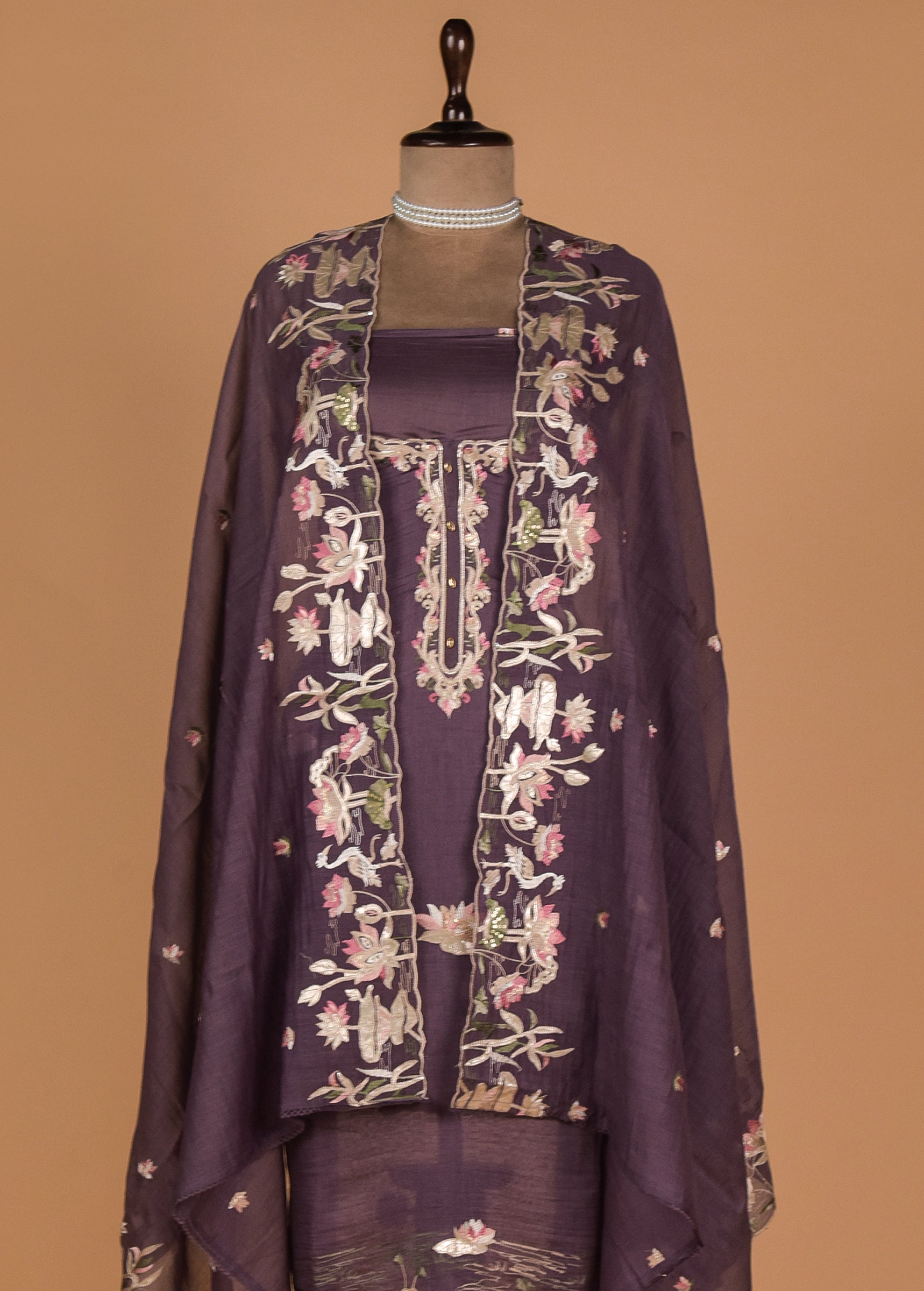 Purple Mul Chanderi Dress Material
