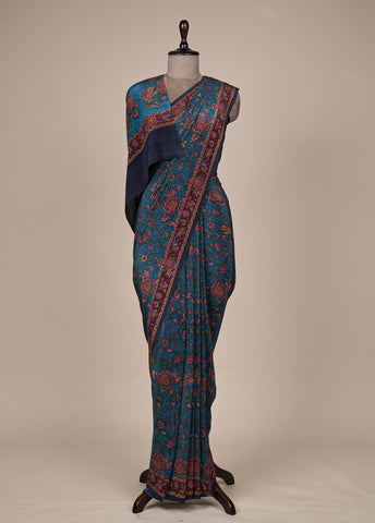 Blue Crepe Printed Saree