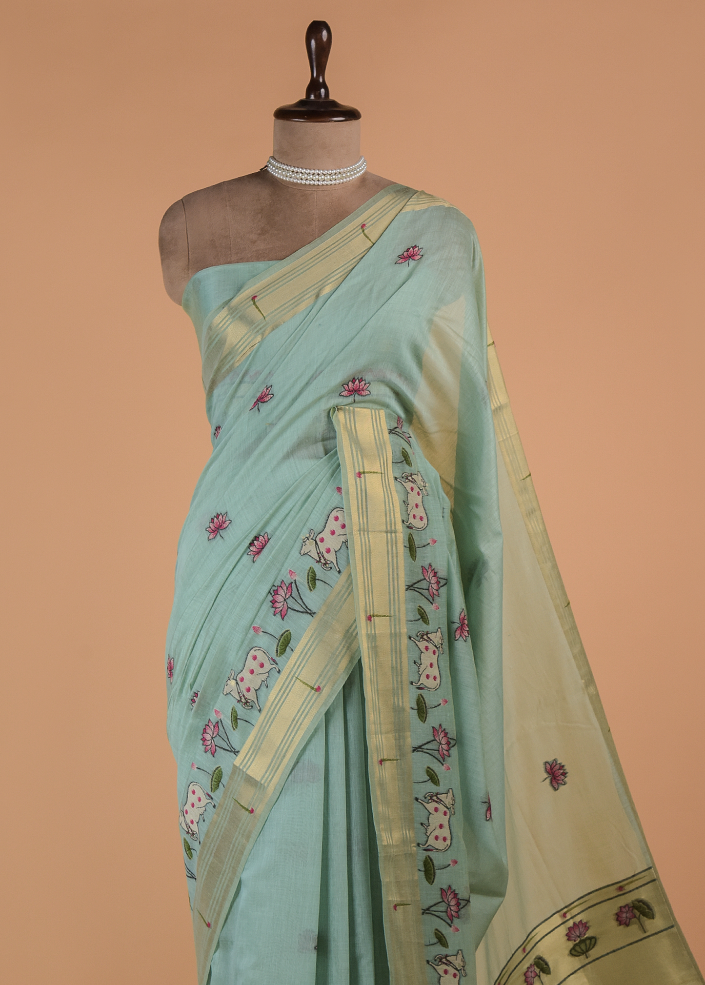 Blue Cotton Banarasi Saree