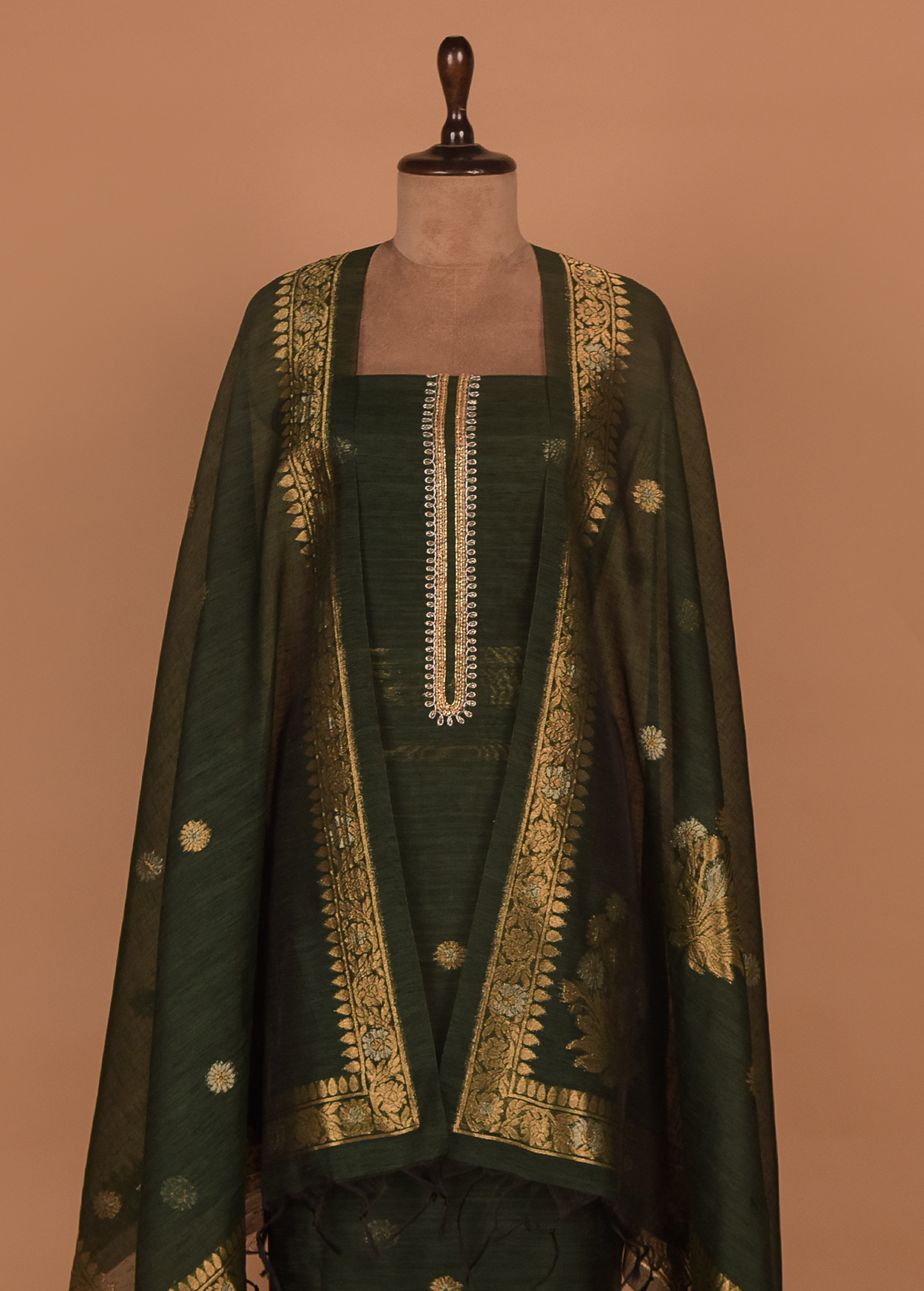 Green Cotton Tussar Dress Material