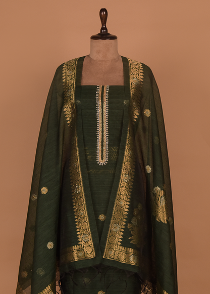 Green Cotton Tussar Dress Material
