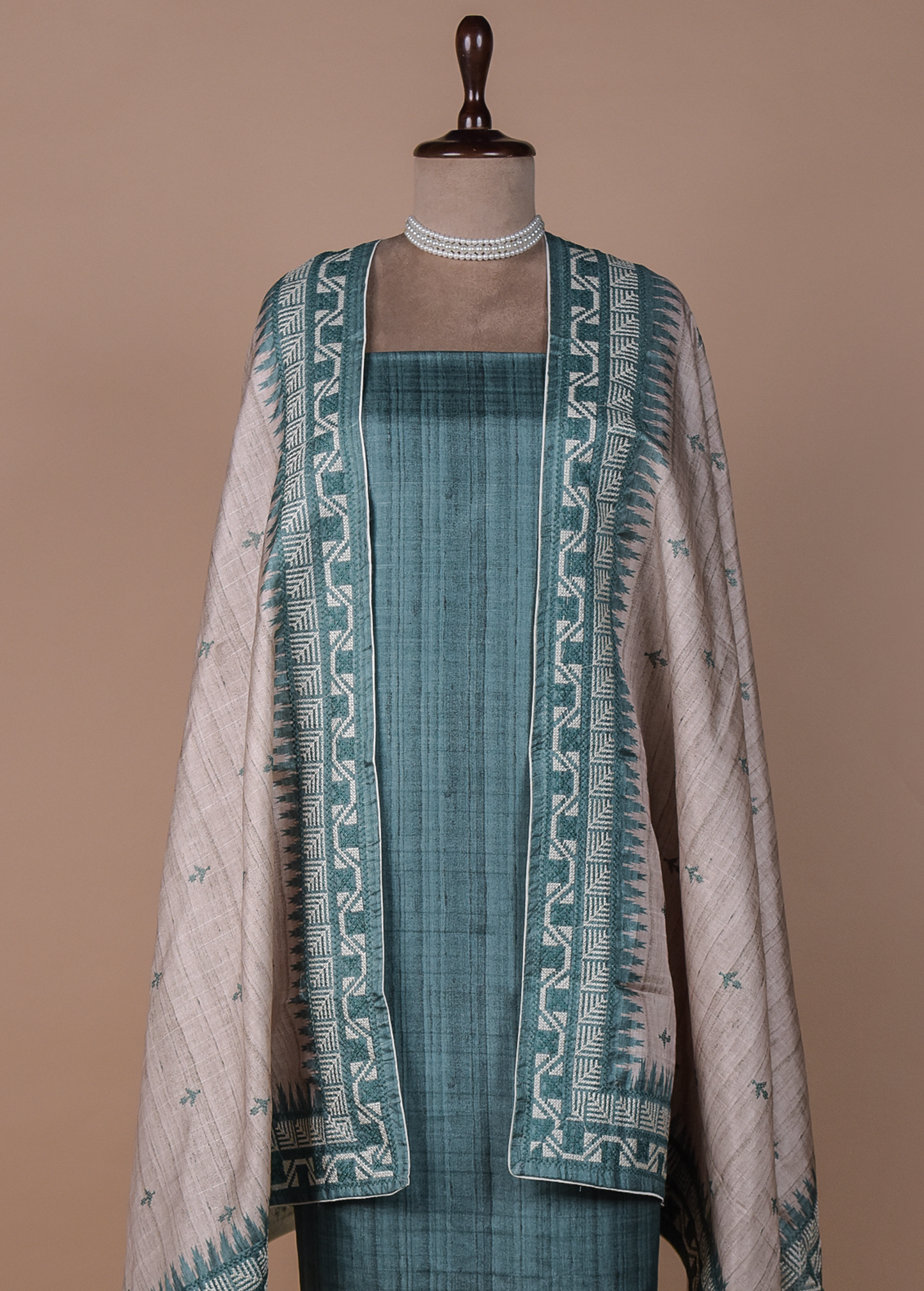 Blue Cotton Tussar Dress Material
