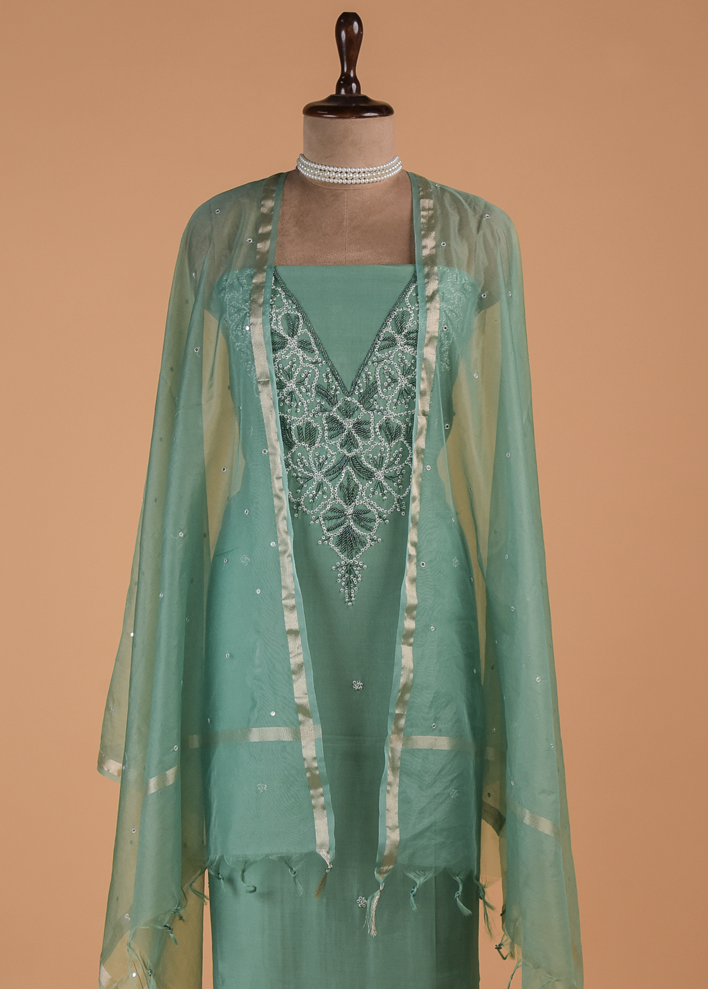 Green Cotton Dress Material