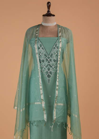 Green Cotton Dress Material
