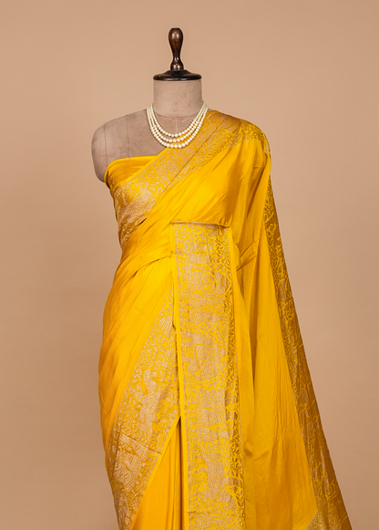 Yellow Crepe Banarasi Saree