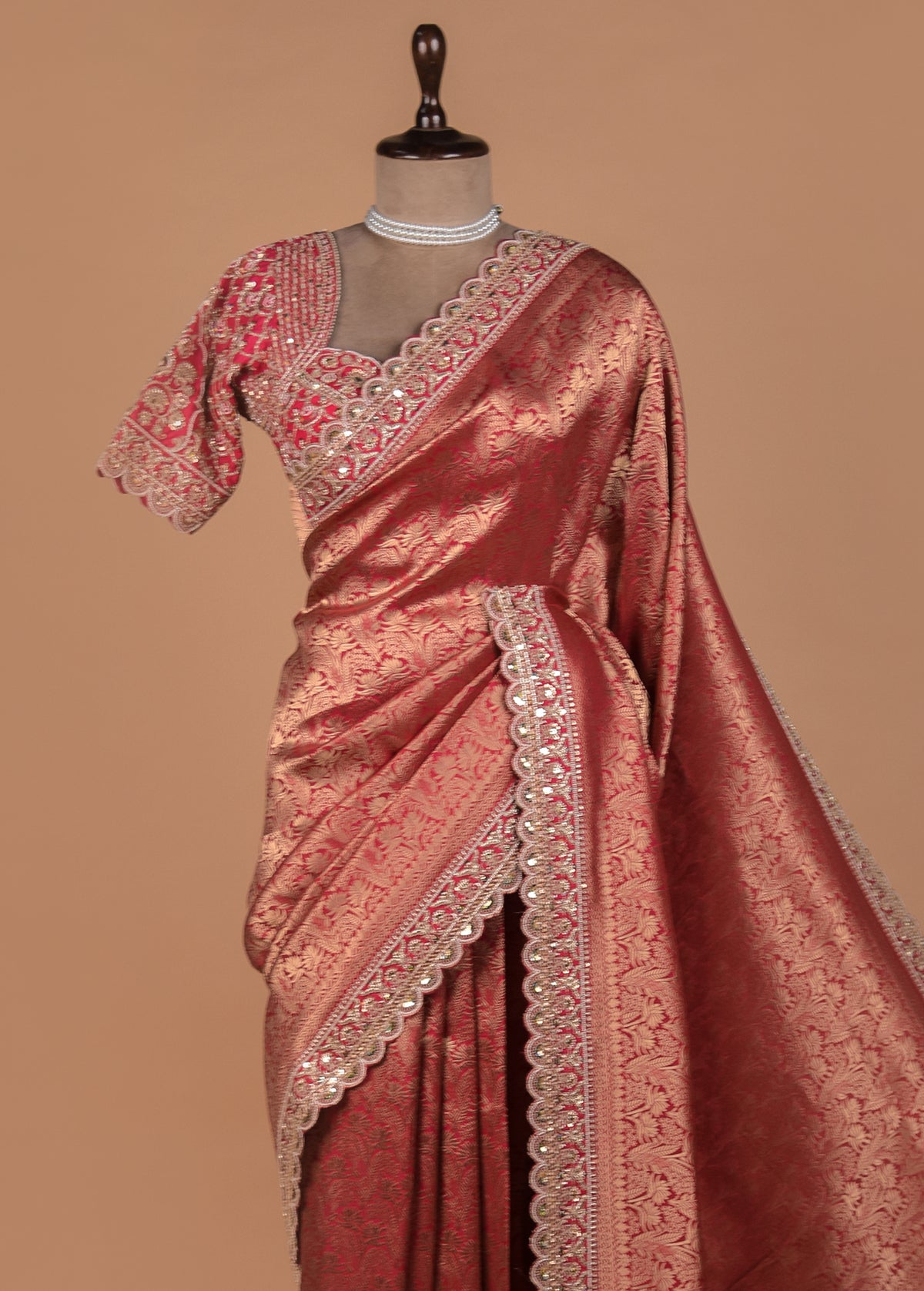 Pink Crepe Silk Banarasi Saree