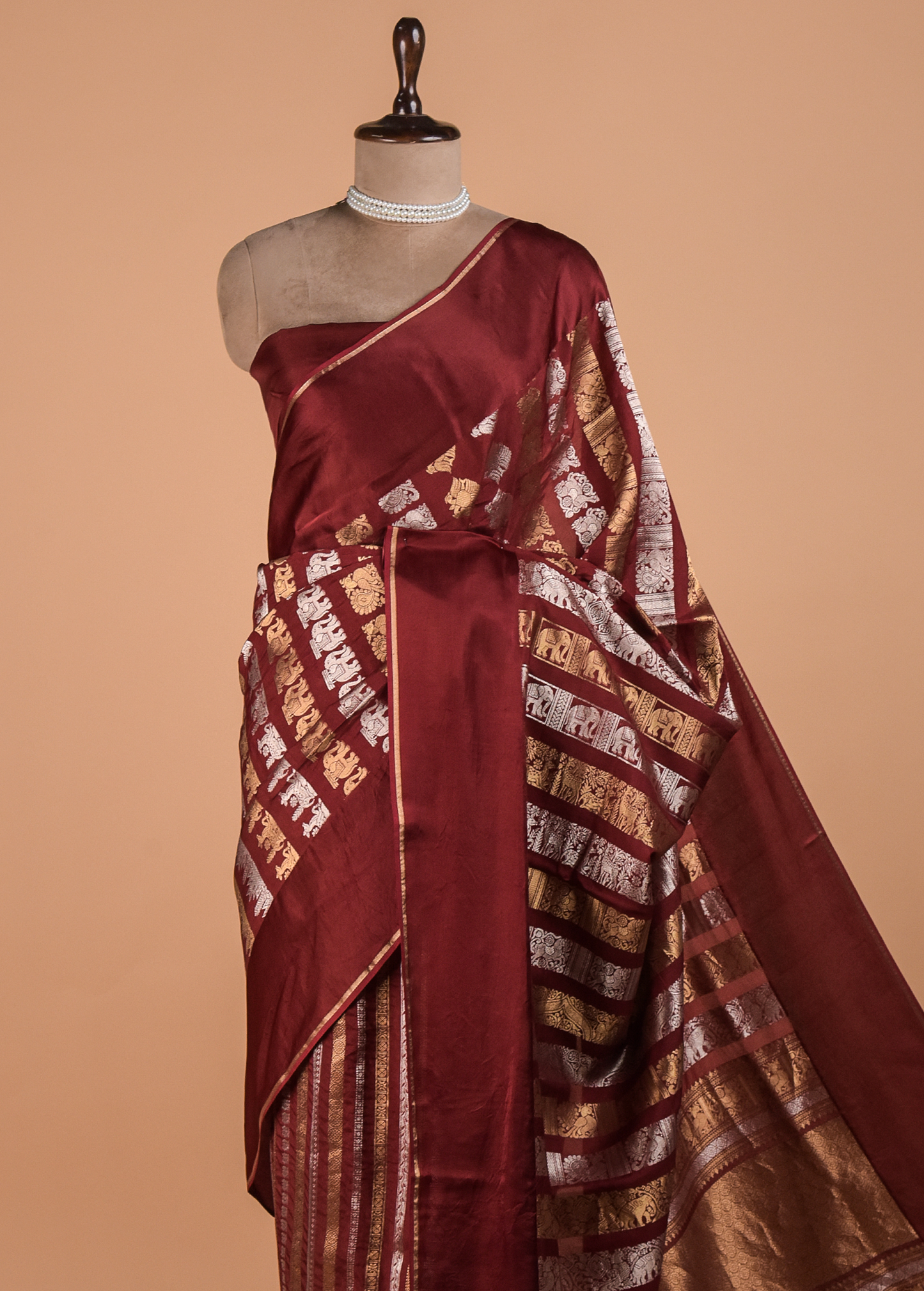 Red Crepe Kanjeevaram Saree