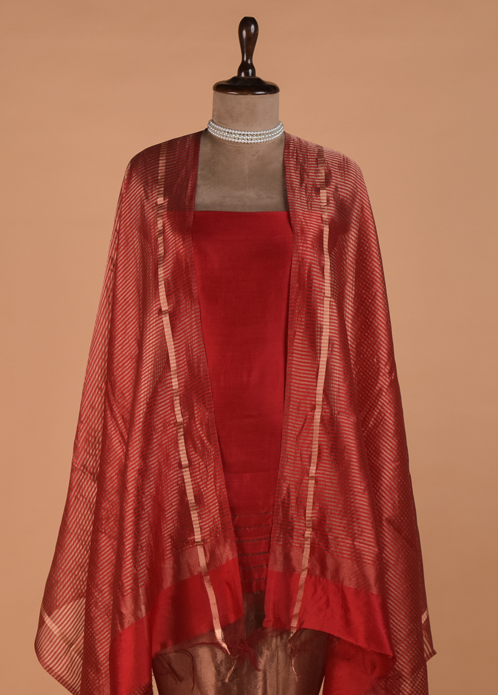 Red Crepe Dress Material - Image 2 | Greenways Delhi