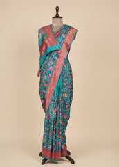 Blue Crepe Silk Embroidered Saree