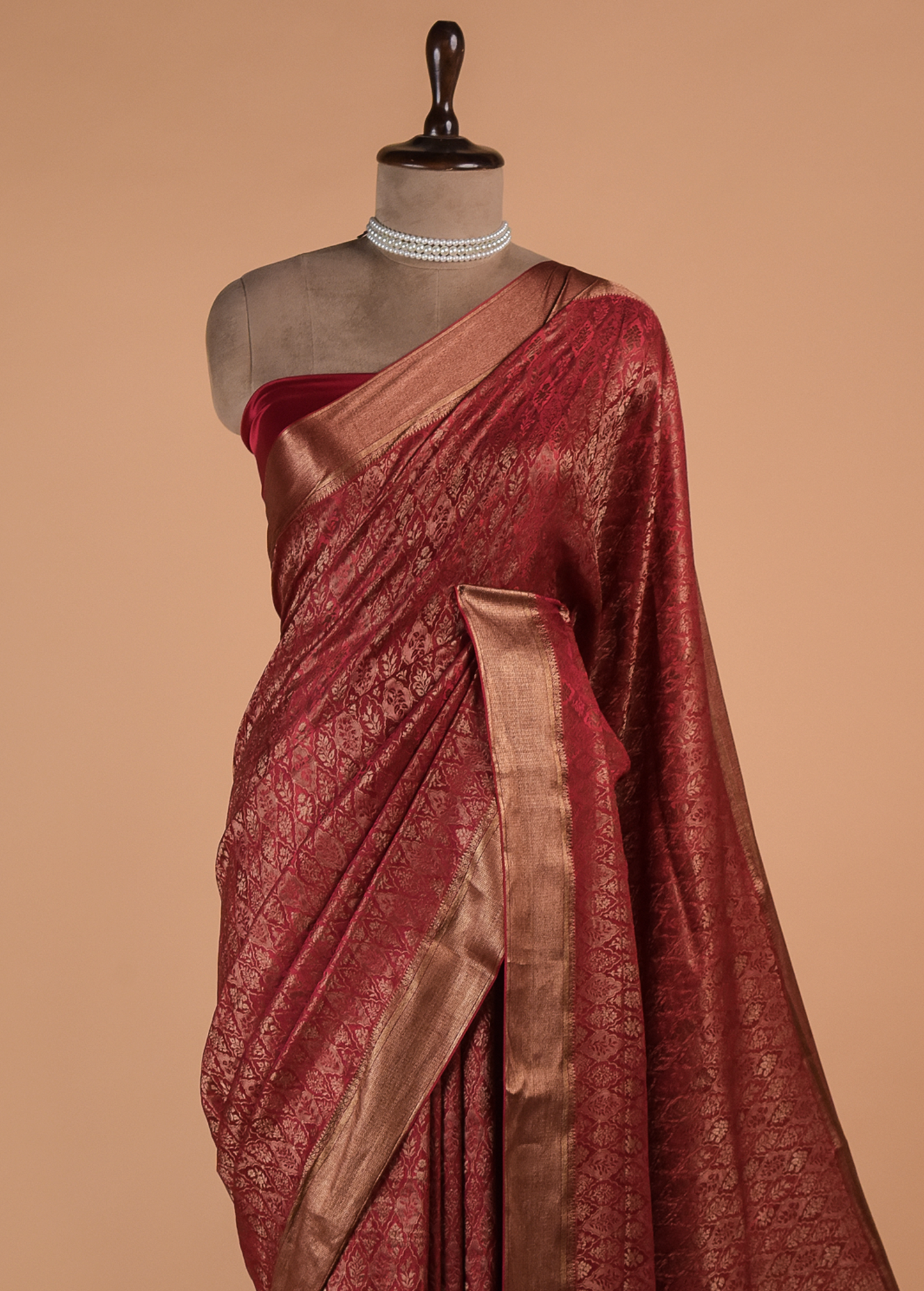 Red Crepe Banarasi Saree