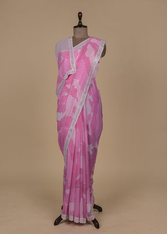 Pink Georgette Embroidered Saree