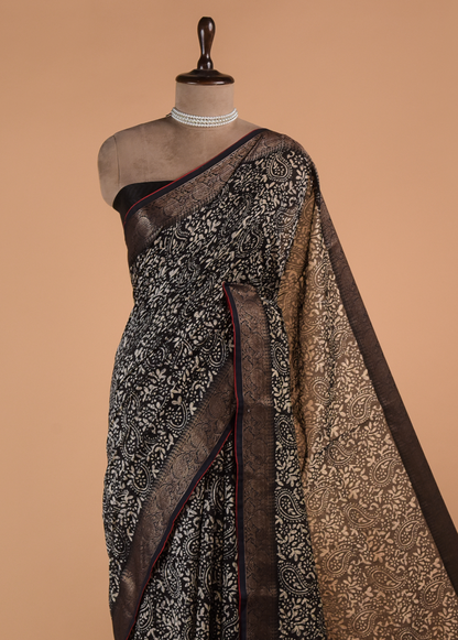 Black Cotton Printed Saree