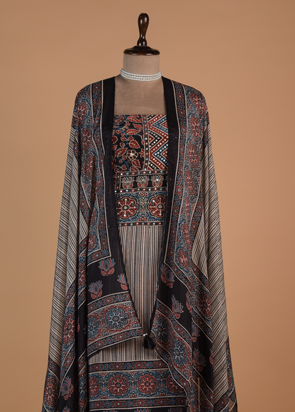 Multicoloured Crepe Dress Material