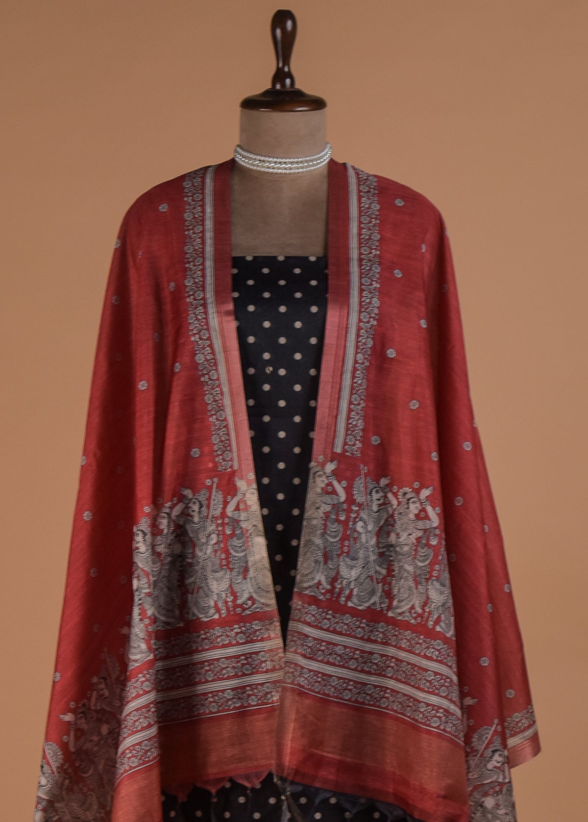 Black Cotton Tussar Dress Material