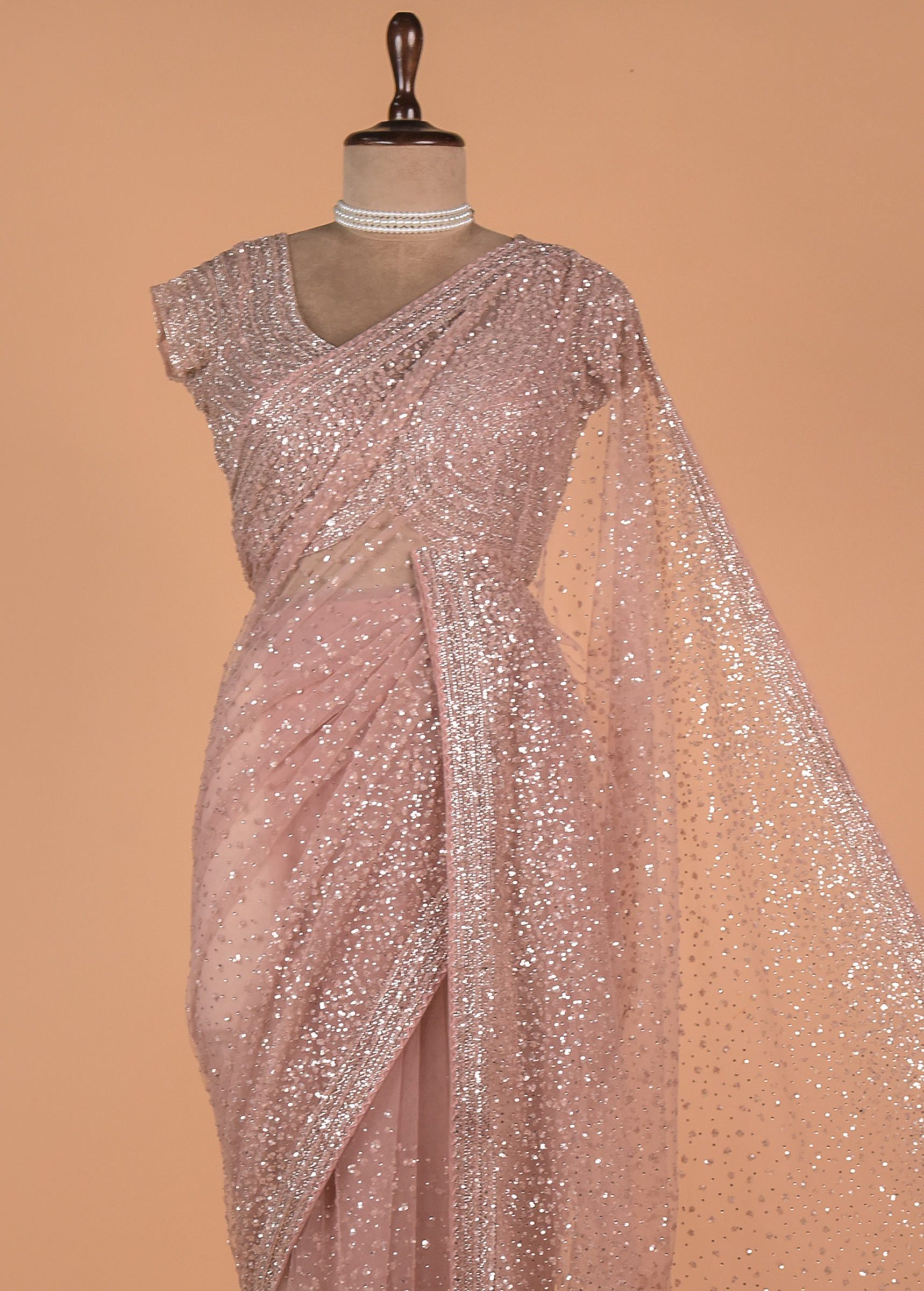 Pink Net Embroidered Saree
