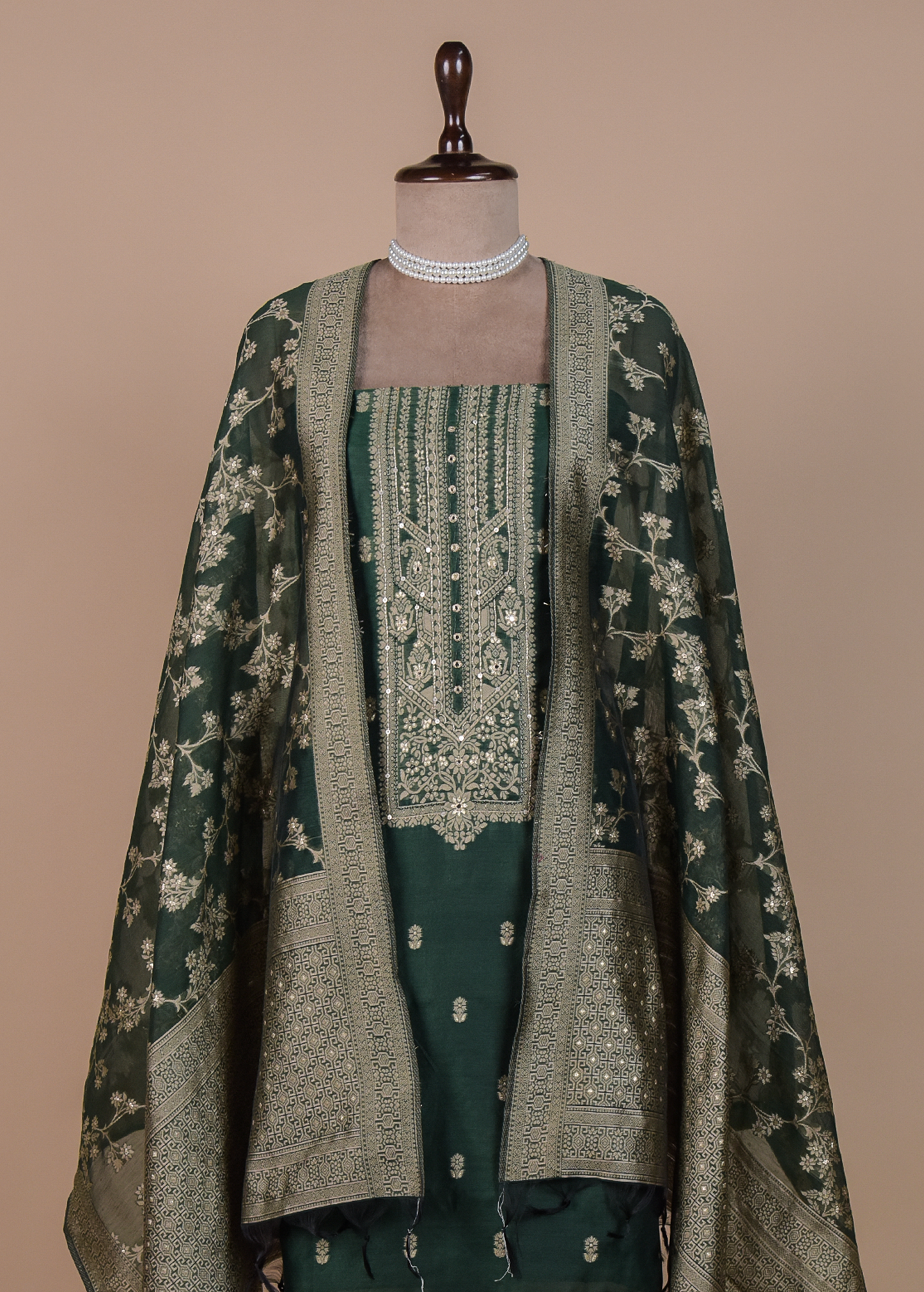 Green Cotton Tussar Dress Material