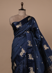 Blue Crepe Silk Banarasi Saree