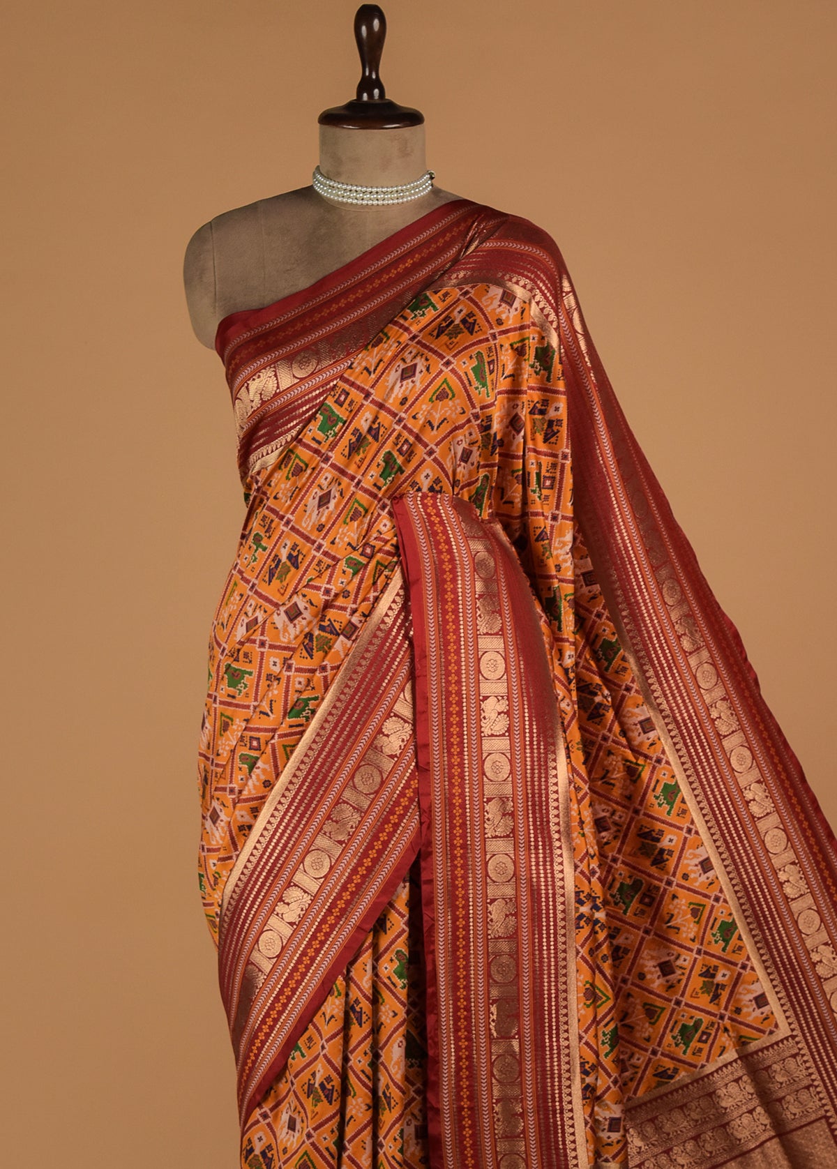Yellow Art Satin Patola Saree