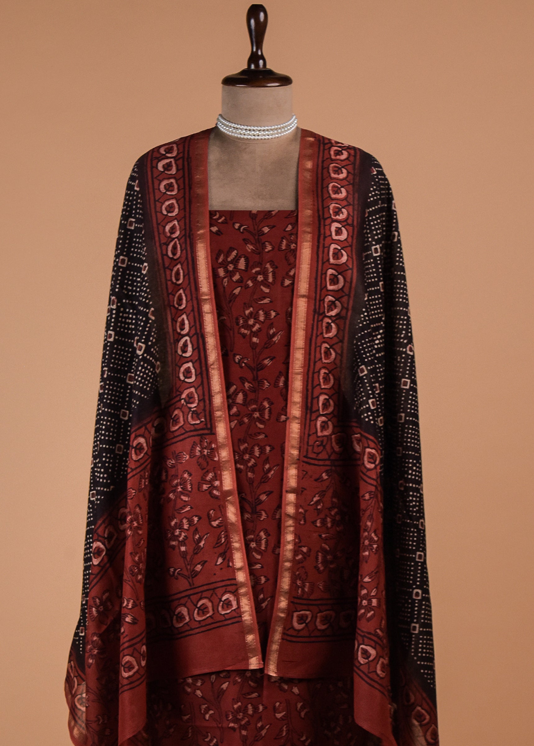 Black Chanderi Cotton Dress Material