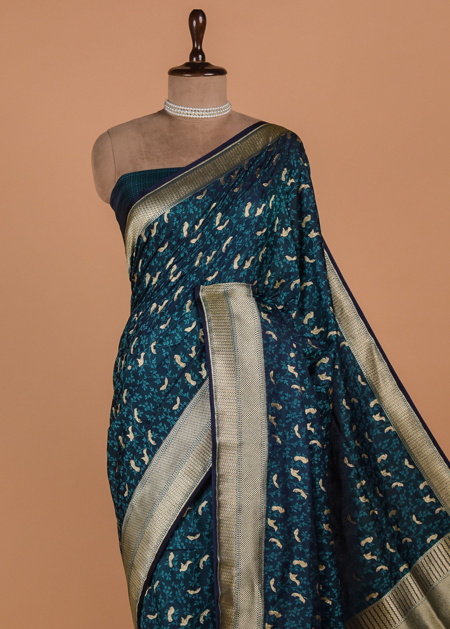Blue Moroccan Silk Embroidered Saree