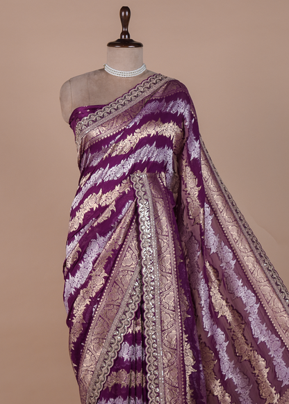 Purple Dola Silk Embroidered Saree