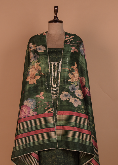 Green Cotton Tussar Dress Material