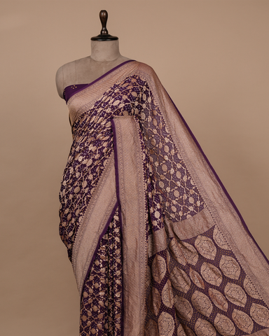 Purple Georgette Bandhani Saree