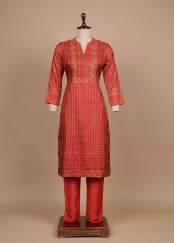 Red Tussar Straight Set