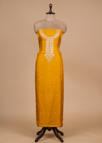 Yellow Crepe Silk Dress Material