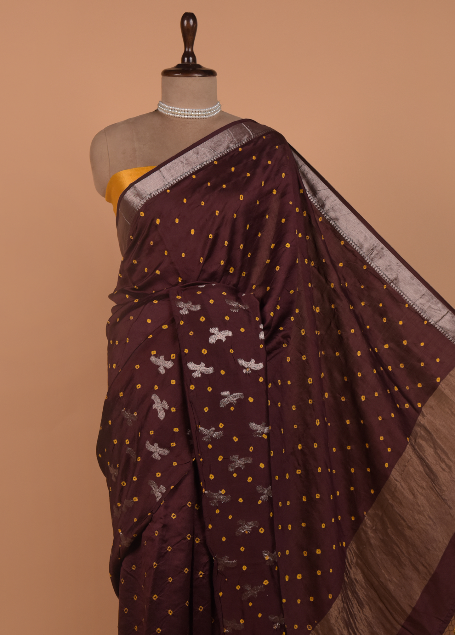 Wine Gajji Silk Bandhani Saree