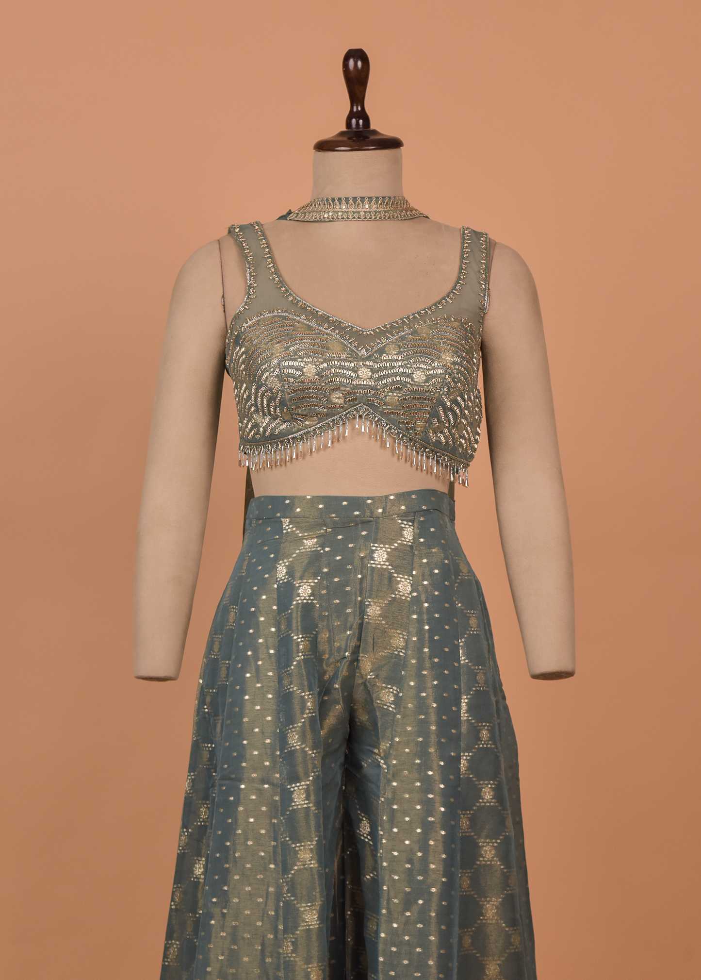 Blue Silk Sharara Set