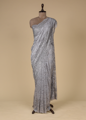 Silver Chantily Lace Embroidered Saree