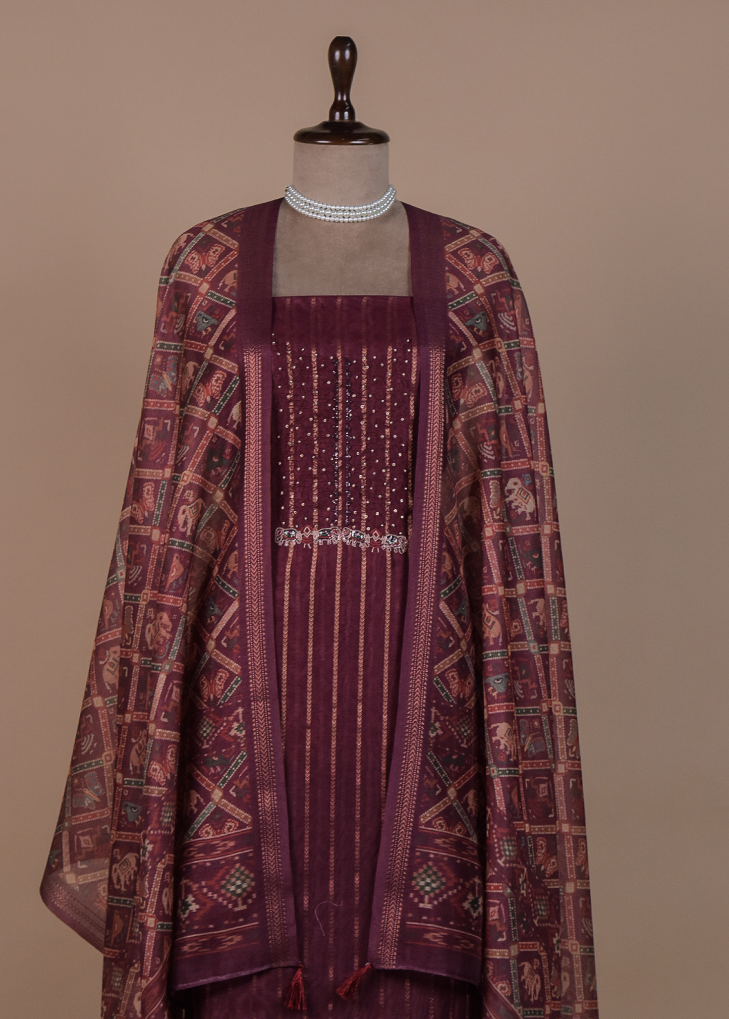 Wine Chanderi Cotton Dress Material