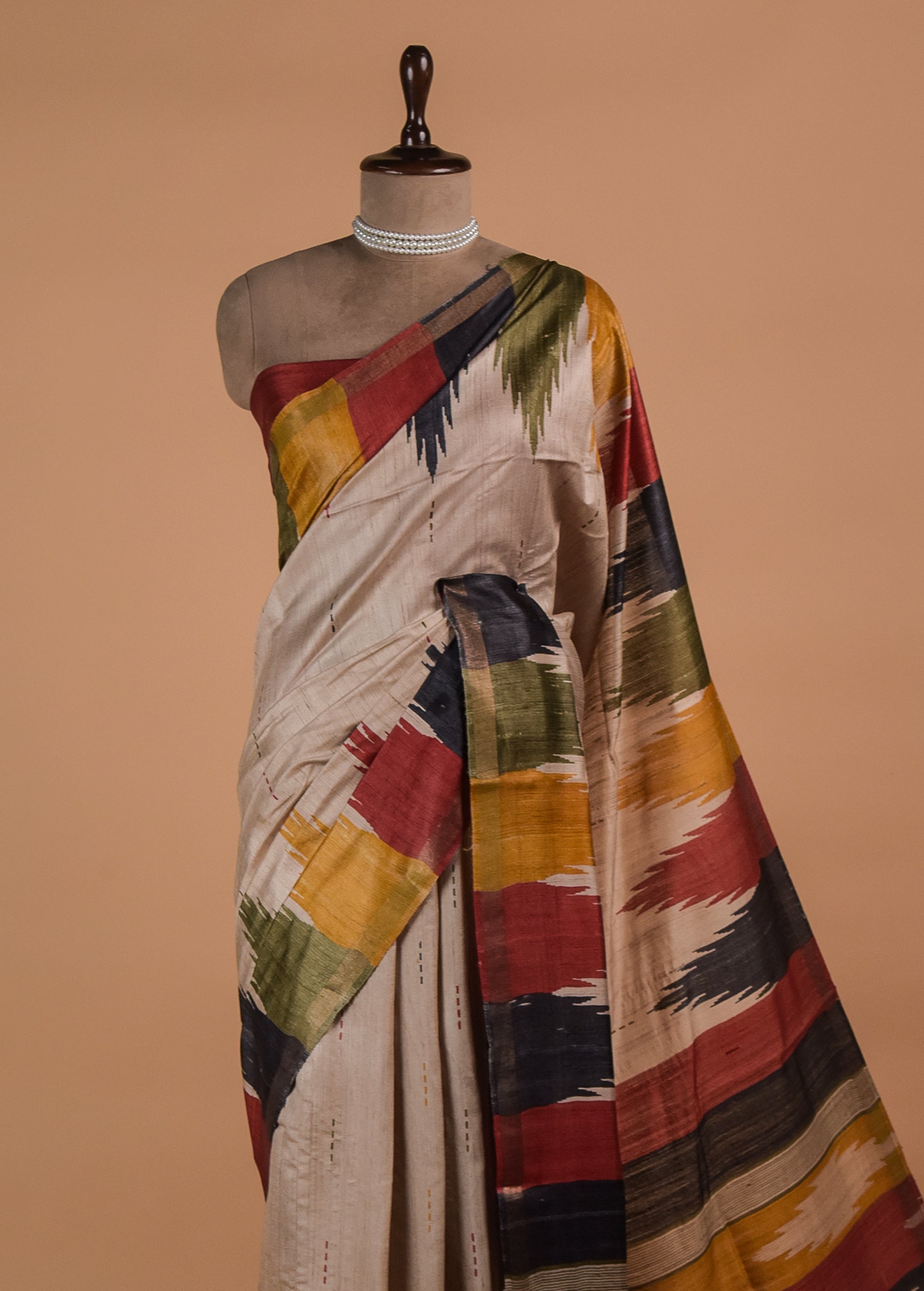 Cream Tussar Printed Saree