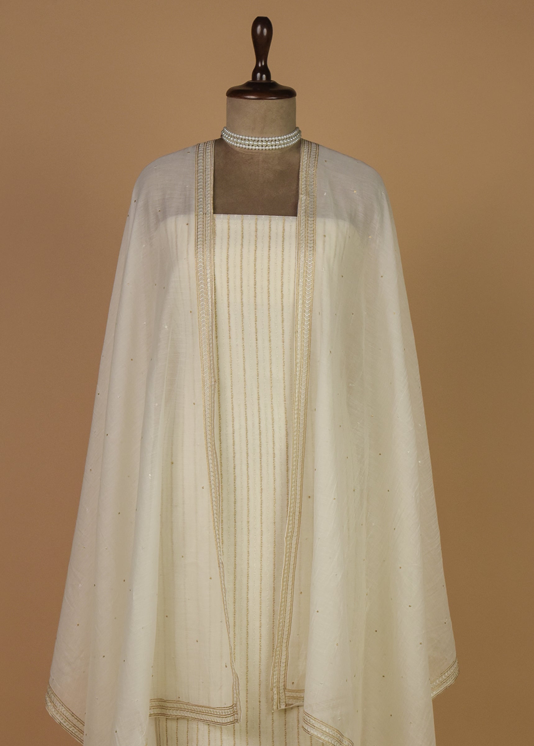 White Mul Chanderi Dress Material