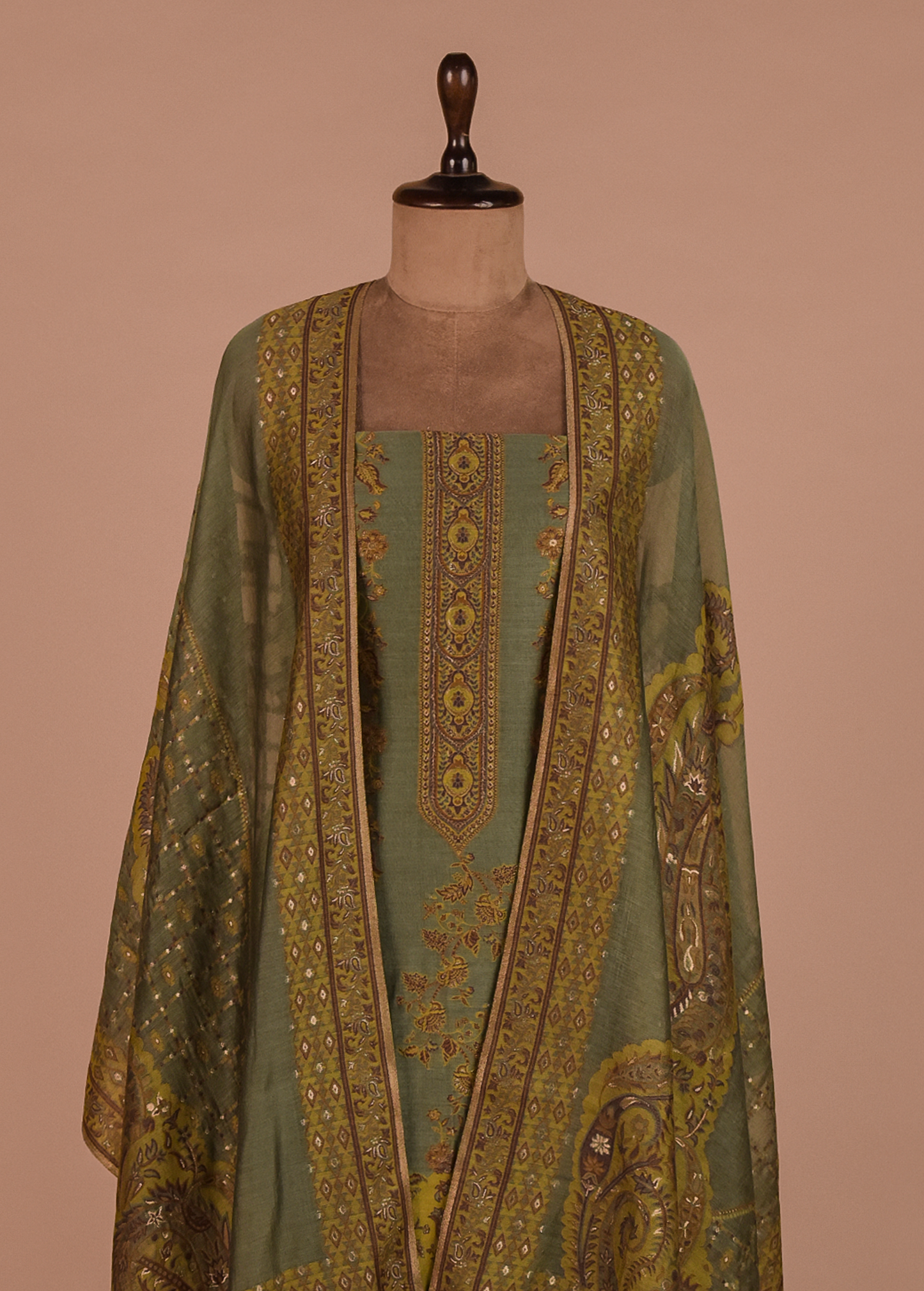 Green Mulmul Cotton Dress Material