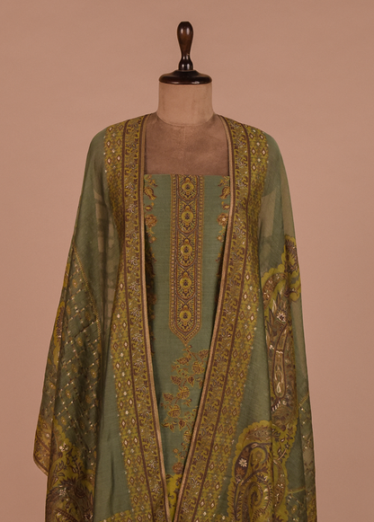 Green Mulmul Cotton Dress Material