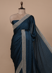 Blue Satin Embroidered Saree