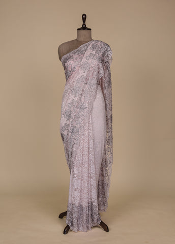 Old Rose Chantily Lace Embroidered Saree