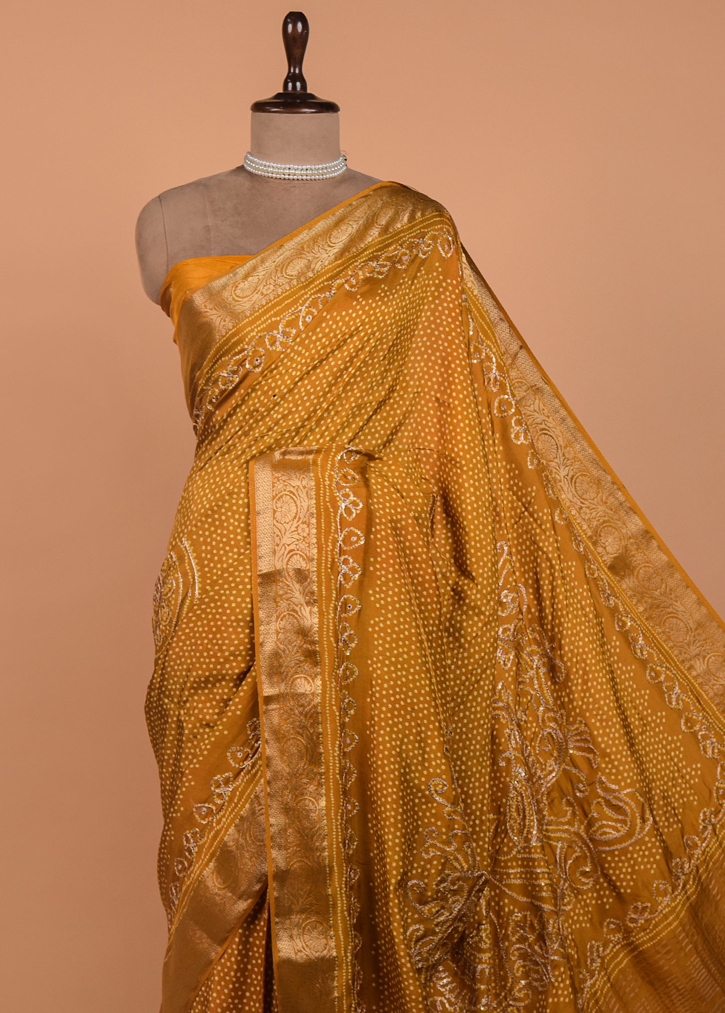 Yellow Crepe Bandhani Saree