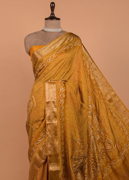 Yellow Crepe Bandhani Saree