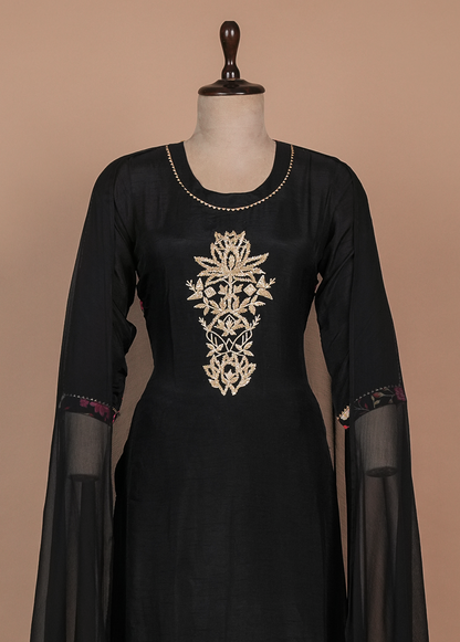 Black Muslin Cotton Straight Set