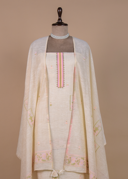Cream Cotton Linen Dress Material