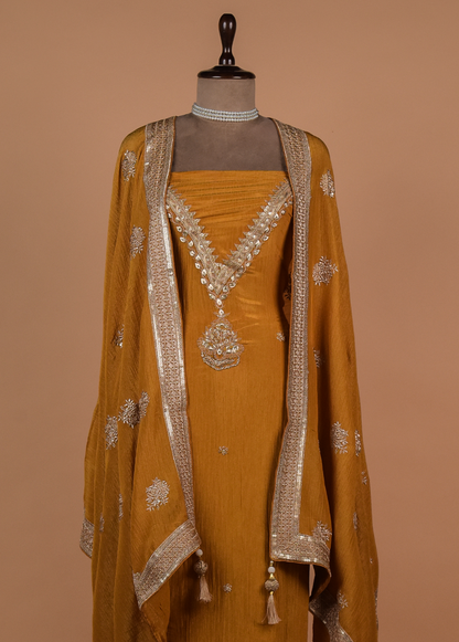 Mustard Mushroo Silk Dress Material