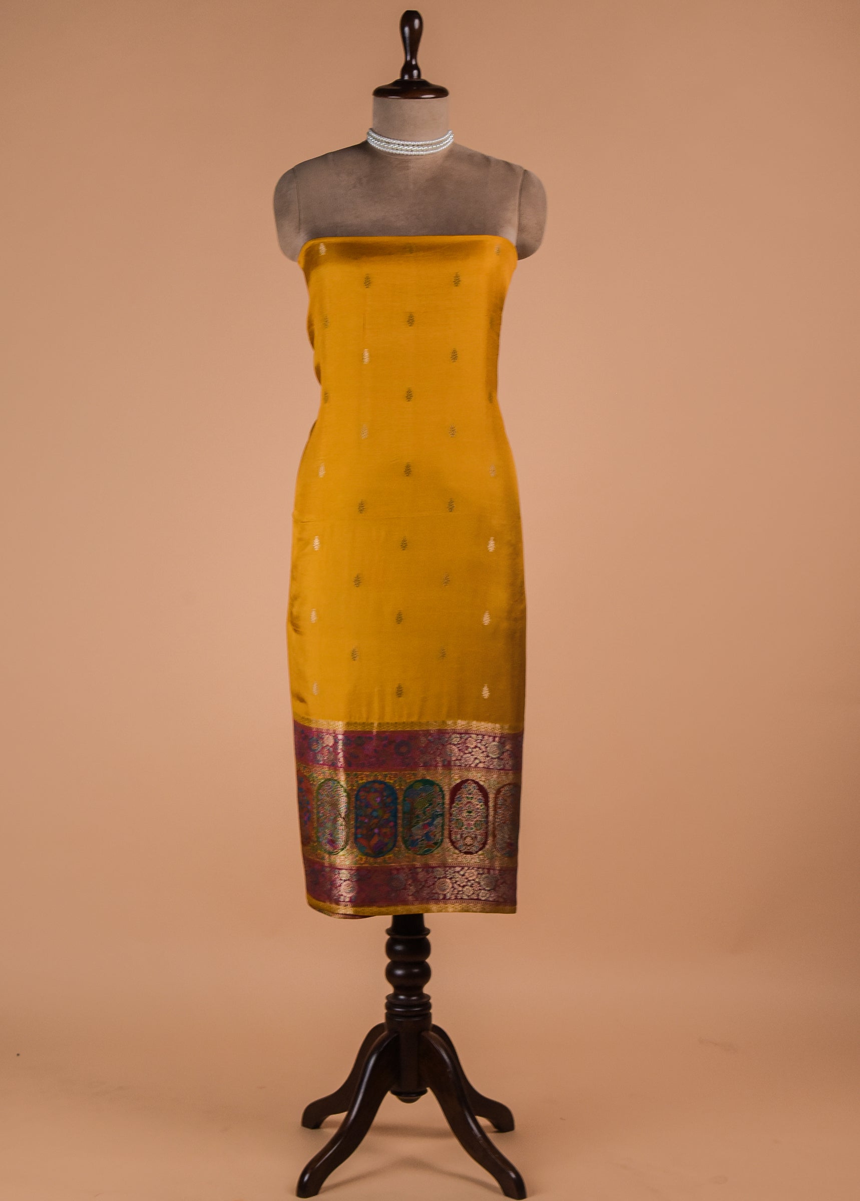 Yellow Dola Silk Dress Material